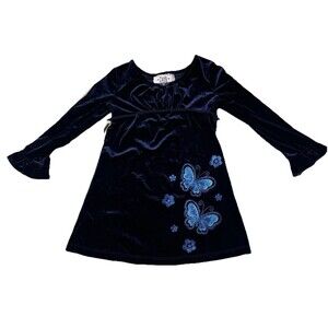 Vintage Zoe Ltd Navy Velvet Butterfly Dress Girls Size 4T Y2K Holiday Party